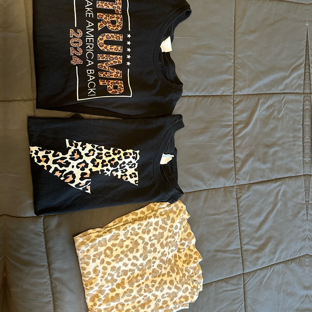 Black Graphic Tees with Leopard Print